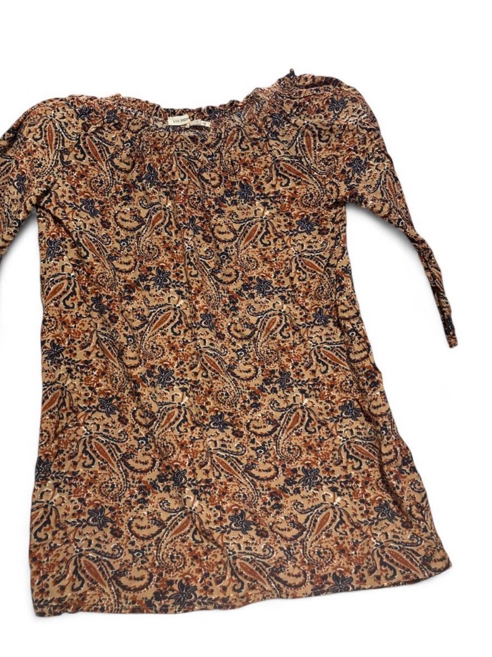 Blu Pepper Earthy Paisley Pattern Long Sleeve Tunic Dress Top Size L